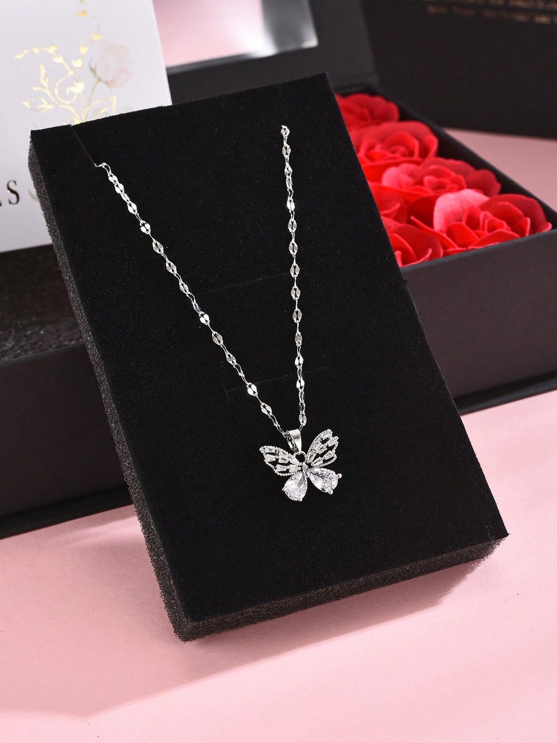 Valentine’s Day Gift Box with Red Roses and Necklace – Romantic Love Gift for Her - Image 3